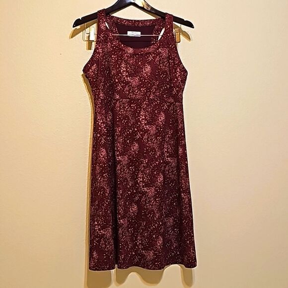 COLUMBIA WOMEN'S BURGUNDY PRINTED SLEEVELESS COLD BAY DRESS S - Picture 1 of 9